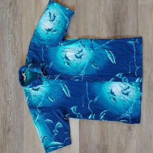 Wyland Studios Dolphin Graphic Short Sleeve Button Down Shirt Size M